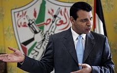 Mohammed Dahlan, alors chef du Fatah, lors d'une interview accordée à l'Associated Press, dans son bureau de Ramallah, en Cisjordanie, le 3 janvier 2011. (Crédit : Majdi Mohammed/AP)