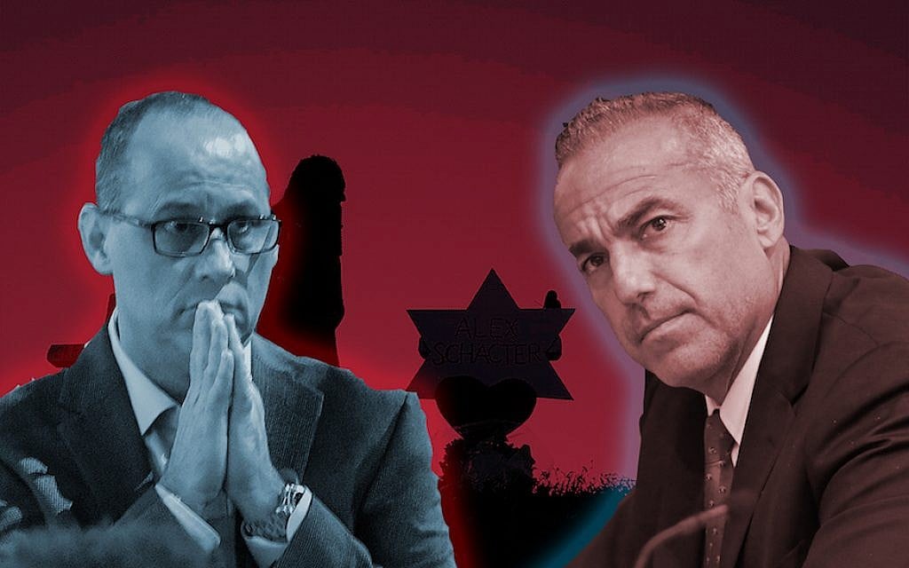 Fred Guttenberg, à gauche et Andrew Pollack ont perdu leurs filles durant la fusillade au lycée Marjory Stoneman Douglas de Parkland, le 14 février 2018.. (Crédits :  Michael Laughlin/Sun Sentinel/TNS via Getty Images; et Amy Beth Bennett/Sun Sentinel/TNS via Getty Images ; arrière plan : Mark Wilson/Getty Images)