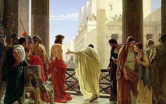 Ponce Pilate présente Jésus, dans un tableau d' Antonio Ciseri de 1871. (Crédit : Wikipedia)