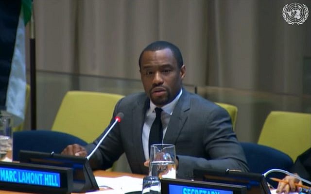 Marc Lamont Hill prend la parole aux Nations Unies le 28 novembre 2018. (Capture d'écran : YouTube)