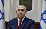 Le Premier ministre Benjamin Netanyahu préside la réunion hebdomadaire du cabinet à son bureau de Jérusalem, le 10 février 2019. (Gali Tibbon/Pool via AP)