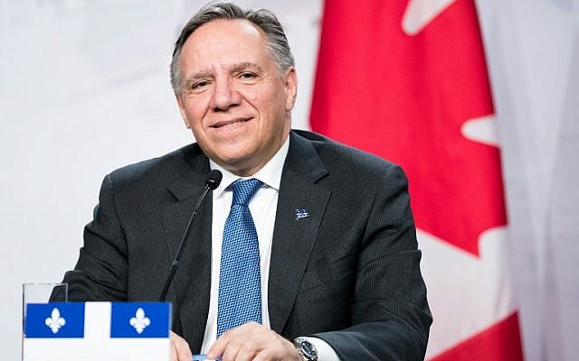 Le Premier ministre québécois In this file photo taken on December 7, 2018 Premier of Quebec François Legault lors d'une réunion des Premiers ministres des provinces canadiennes organisée par le Premier ministre canadien Justin Trudeau à Montréal, le 7 décembre 2018 (Crédit : MARTIN OUELLET-DIOTTE / AFP)