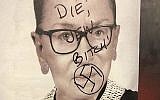 Une affiche pour un livre de Ruth Bader Ginsburg a été vandalisée à Brooklyn. (Chevi Friedman/Twitter/via JTA)