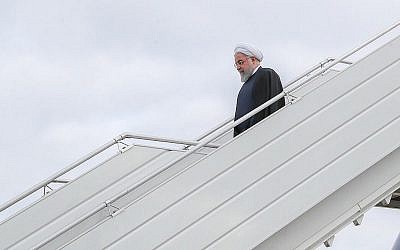 Le président Hassan Rouhani arrive en Irak pour sa première visite officielle, le 11 mars 2019. (Crédit : site du gouvernement irakien)