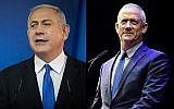 Le Premier ministre Benjamin Netanyahu, (à gauche), et Benny Gantz. (Hadas Parush/Tomer Neuberg/Flash90)