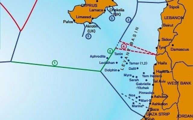 Carte maritime de la Méditerranée orientale montrant les frontières de la Zone Économique Exclusive, y compris une zone de conflit (point 4) entre Israël et le Liban. Source : Annuaire méditerranéen de l'IEMed 2012. (www.iemed.org/medyearbook) Carte maritime de la Méditerranée orientale montrant les frontières de la Zone Économique Exclusive, y compris une zone de conflit (point 4) entre Israël et le Liban. Source : Annuaire méditerranéen de l'IEMed 2012. (www.iemed.org/medyearbook)