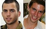 Photo composite des soldats israéliens Oron Shaul, à gauche, et Hadar Goldin, à droite. (Crédit : Autorisation )
