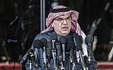 Mohammed al-Emadi, président de la Commission nationale du Qatar pour la reconstruction de Gaza, s'exprime lors d'une conférence de presse dans la ville de Gaza, le 25 janvier 2019. (Mahmud Hams/AFP)