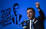 Le candidat de l'opposition turque aux élections municipales d'Istanbul Ekrem Imamoglu, en campagne, le 22 mai 2019. (Crédit : OZAN KOSE / AFP)