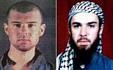 (MONTAGE) Le taliban américain John Walker Lindh, le 6 février 2002, à droite, sur les fichiers de police, et le 11 février 2002 au Pakistan. (Crédit : AFP)