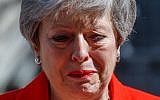 Le Premier ministre britannique Theresa May annonce sa démission, à Downing Street, à Londres, le 24 mai 2019. (Crédit : Tolga AKMEN / AFP)