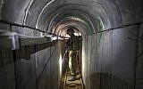 Photo prise à l'intérieur d'un tunnel terroriste du Hamas que l'armée israélienne a détruit lors de frappes aériennes le 29 mai 2018. L'armée a indiqué que le tunnel s'étendait de l'Égypte à Israël en passant par Gaza. (Avec l'aimable autorisation de Tsahal)