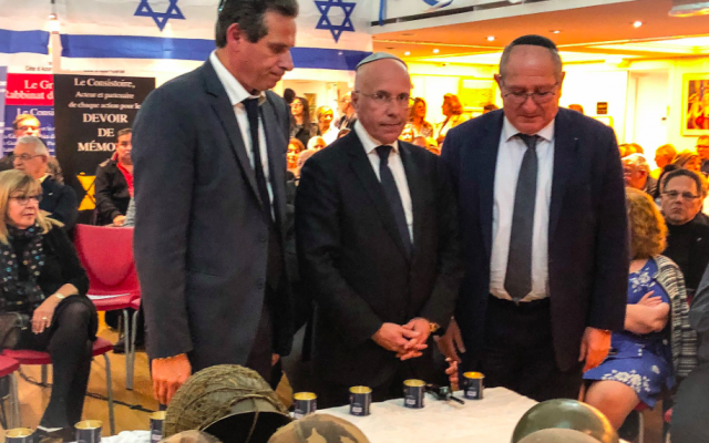 Eric Ciotti, député et conseiller départemental du département des Alpes-Maritimes, lors des célébrations de Yom HaAtsmaout, à Nice, le 8 mai 2019. (Crédit photo : Twitter / Eric Ciotti)