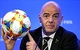 Le président de la FIFA Gianni Infantino lors d'une conférence de presse suite à une réunion du conseil de la FIFA à Miami, en Floride, le 15 mars 2019. (Crédit : RHONA WISE / AFP)