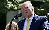 Le président américain Donald Trump dans la roseraie de la Maison Blanche, le 14 juin 2019. (AP /Jose Luis Magana)