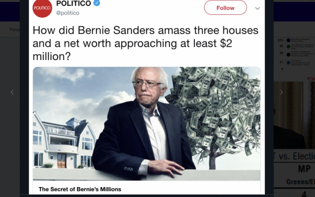 Un tweet de Politico sur l'article paru en mai 2019 consacré à Bernie Sanders (Capture d'écran/Twitter) Un tweet de Politico sur l'article paru en mai 2019 consacré à Bernie Sanders (Capture d'écran/Twitter)