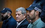 L'homme d'affaire israélien Miki Ganor, arrêté dans l'affaire du sous-marin connue comme "l'Affaire 3000", à l'audience de la Cour suprême à Jérusalem le 22 mars 2019. 
(Yonatan Sindel/Flash90)