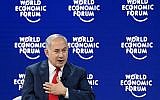 Le Premier ministre Benjamin Netanyahu à la réunion annuelle du Forum économique mondial (World Economic Forum - WEF), le 25 janvier 2018 à Davos, en Suisse. (AFP Photo/Fabrice Coffrini)