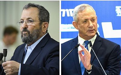 Ehud Barak, à gauche, et le leader de Kakhol lavan Benny Gantz (Crédit : Flash90)