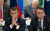 (Archives) Le président français Emmanuel Macron et son homologue brésilien Jair Bolsonaro au sommet du G20 à Osaka, le 29 juin 2019. (Crédit : Jacques Witt / POOL / AFP)