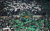 A titre d'illustration : Les fans de l'équipe de football du Maccabi Haifa exultent lors d'un match au stade Teddy à Jérusalem, le 24 mai 2016. (Yonatan Sindel/Flash90)