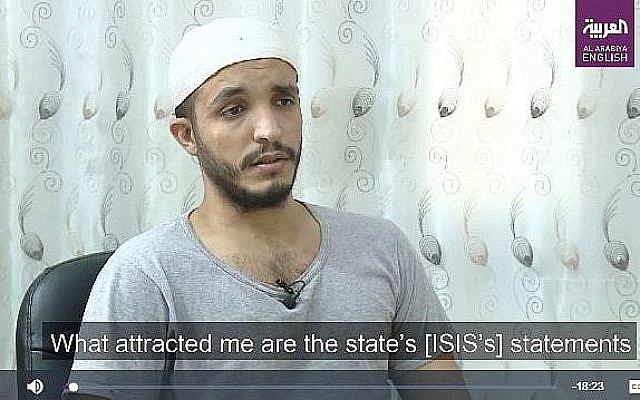 Sayyaf Sharif Daoud, un arabe israélien qui s'est rendu en Syrie pour rejoindre l'Etat Islamique, dans une interview avec la chaîne d'information saoudienne Al Arabiya. (Capture d'écran vidéo) Sayyaf Sharif Daoud, un arabe israélien qui s'est rendu en Syrie pour rejoindre l'Etat Islamique, dans une interview avec la chaîne d'information saoudienne Al Arabiya. (Capture d'écran vidéo)