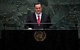 Le ministre des Affaires étrangères Israel Katz prononce un discours lors de la 74e session de l'Assemblée générale des Nations Unies, le 26 septembre 2019 au siège des Nations Unies à New York. (Johannes EISELE / AFP)