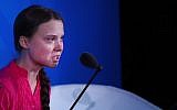 L'activiste écolo Greta Thunberg prononce un discours au Nations unies lors d'un sommet sur le climat., le 23 septembre 2019. (Crédit : Spencer Platt/Getty Images/AFP