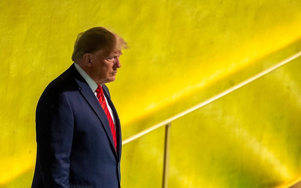 Le président américain Donald Trump va prendre la parole devant la 74e session de l'Assemblée générale des Nations Unies au siège de l'ONU, le 24 septembre 2019. (AP Photo/Mary Altaffer) Le président américain Donald Trump va prendre la parole devant la 74e session de l'Assemblée générale des Nations Unies au siège de l'ONU, le 24 septembre 2019. (AP Photo/Mary Altaffer)