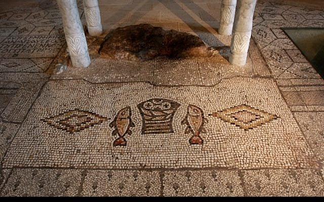 Des mosaïques préservées de la période byzantine de l'Eglise de la Multiplication des pains et des poissons à Tagba, sur le lac de Tibériade. (Rishwanth Jayapaul / FLASH90) Des mosaïques préservées de la période byzantine de l'Eglise de la Multiplication des pains et des poissons à Tagba, sur le lac de Tibériade. (Rishwanth Jayapaul / FLASH90)