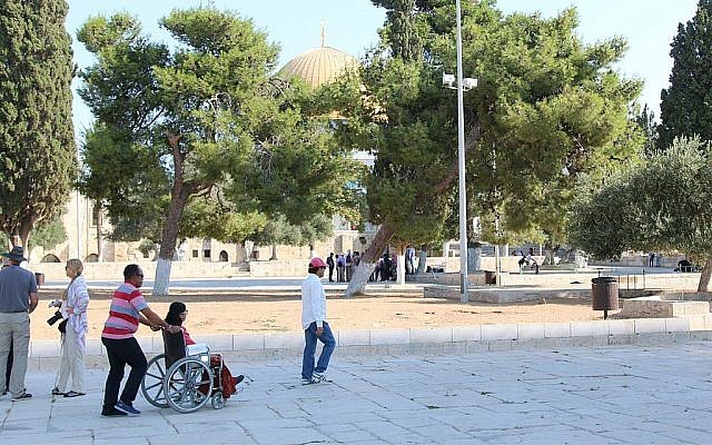 Les personnes en fauteuil roulant peuvent arpenter de toute part l'esplanade du mont du Temple (Crédit : Shmuel Bar-Am)