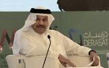 Cette photo prise le 29 octobre 2019 montre Abdel Latif al-Zayani, Secrétaire général du regroupement régional, le Conseil de coopération du Golfe (CCG) lors d'une Conférence sur la Technologie militaire au Moyen Orient (MEMTEC), dans la capitale du Bahreïn, Manama. (Photo par Mazen Mahdi / AFP)