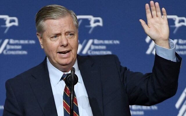 Le sénateur américain Lindsey Graham s'exprime lors de la réunion annuelle de la Republican Jewish Coalition au Venetian Las Vegas, le 6 avril 2019 à Las Vegas, Nevada. (Ethan Miller/Getty Images/AFP) Le sénateur américain Lindsey Graham s'exprime lors de la réunion annuelle de la Republican Jewish Coalition au Venetian Las Vegas, le 6 avril 2019 à Las Vegas, Nevada. (Ethan Miller/Getty Images/AFP)