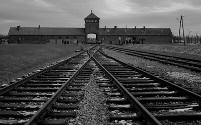 La voie ferrée d'où des centaines de milliers de personnes ont été dirigées vers les chambres à gaz pour être assassinées, à l'intérieur de l'ancien camp de la mort nazi d'Auschwitz Birkenau ou Auschwitz II, à Oswiecim, en Pologne, le 7 décembre 2019. (Markus Schreiber/AP)