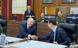 Vladimir Poutine et Bachar al-Assad à Damas, en Syrie, le 7 janvier 2020. (Crédit : SANA)