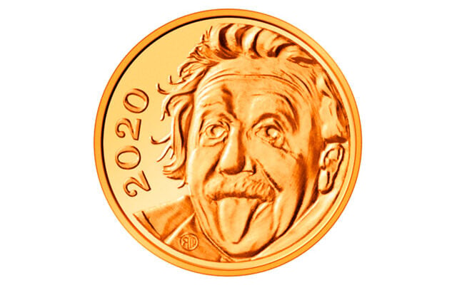 Le célèbre portrait du physicien juif helvetico-américain Albert Einstein tirant la langue frappé par la Suisse sur la plus petite pièce d’or au monde. (Crédit : Swissmint / Benjamin Zurbriggen via AP) Le célèbre portrait du physicien juif helvetico-américain Albert Einstein tirant la langue frappé par la Suisse sur la plus petite pièce d’or au monde. (Crédit : Swissmint / Benjamin Zurbriggen via AP)