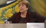 La haute-commissaire des droits de l'Homme Michelle Bachelet pendant une réunion avec le ministre de l'Education du Venezuela Aristóbulo Istúriz au ministère des Affaires étrangères de Caracas, le 20 juin 2019 (Crédit : AP Photo/Ariana Cubillos)