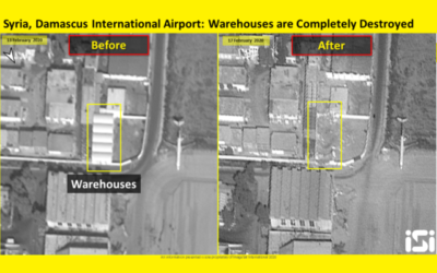 Des images satellites montrant les dommages causés à l'aéroport international de Damas le 13 février, par des frappes aériennes attribuées à Israël, qui ont été diffusées par ImageSat International, le 17 février 2020. (Crédit : ImageSat International)