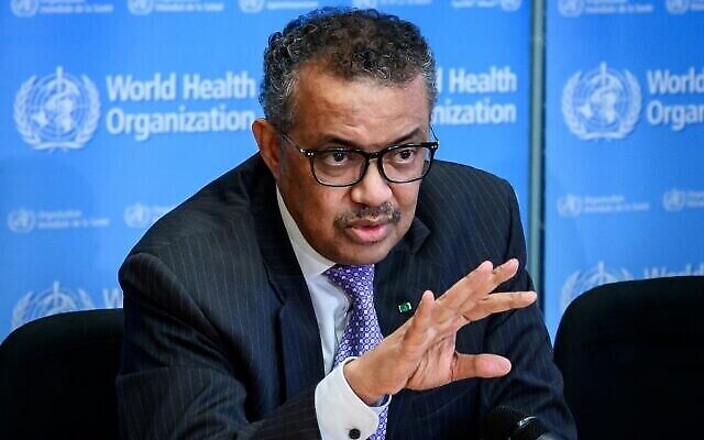 Le Directeur général de l'Organisation mondiale de la santé (OMS) Tedros Adhanom Ghebreyesus s'exprime lors d'un point de presse sur le coronavirus au siège de l'OMS à Genève le 9 mars 2020. (Crédit : Fabrice Coffrini / AFP) Le Directeur général de l'Organisation mondiale de la santé (OMS) Tedros Adhanom Ghebreyesus s'exprime lors d'un point de presse sur le coronavirus au siège de l'OMS à Genève le 9 mars 2020. (Crédit : Fabrice Coffrini / AFP)
