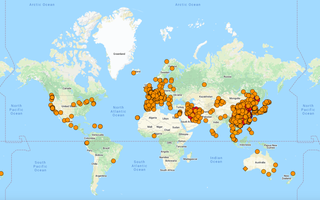 Capture d'écran de la carte indiquant la propagation de l'épidémie de Covid-19 disponible sur le site internet ncov2019.live. (ncov2019.live)