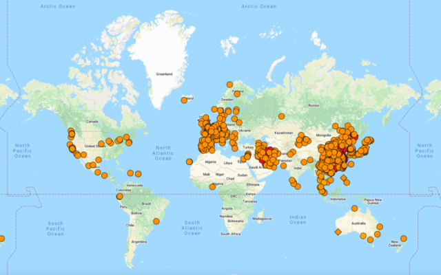 Capture d'écran de la carte indiquant la propagation de l'épidémie de Covid-19 disponible sur le site internet ncov2019.live. (ncov2019.live)