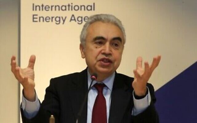 Le directeur exécutif de l'Agence internationale de l'énergie, Fatih Birol, s'exprimant à Paris, le 13 novembre 2019. (Crédit : Michel Euler/AP Photo)