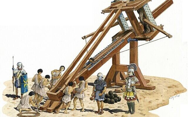 Image d'illustration d'une baliste vieille de 2000 ans. (Shalom Kveller, Crédit: Archives de la Ville de David)