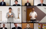 Certains des 19 chantres qui se sont rassemblés pour chanter "Avinu Shebashamayim", l'hymne liturgique pour la paix en Israël, en l'honneur des célébrations du 72ème Yom HaAtsmaout d'Israël, le 29 avril 2020. (Crédit: JVocals)