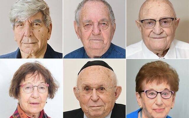 De gauche à droite, en haut : Haim Arbiv, Zohar Arnon, Yehuda Beilis. En bas : Aviva Blum-Wachs, Avraham Carmi et Lea Meream Reuveni, les survivants de la Shoah qui allumeront une torche à l'occasion de Yom HaShoah, le 20 avril 2020. (Crédit : Yad Vashem) De gauche à droite, en haut : Haim Arbiv, Zohar Arnon, Yehuda Beilis. En bas : Aviva Blum-Wachs, Avraham Carmi et Lea Meream Reuveni, les survivants de la Shoah qui allumeront une torche à l'occasion de Yom HaShoah, le 20 avril 2020. (Crédit : Yad Vashem)