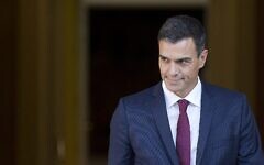 Le Premier ministre espagnol Pedro Sanchez au Palais Moncloa à Madrid, en Espagne, le 12 septembre 2018. (Crédit : AP Photo/Paul White)