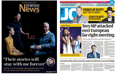 Le couverture du Jewish News (gauche) et du Jewish Chronicle. (Jewish News)