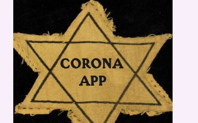 Une photo tweetée par un conseiller municipal de La Haye, qui fait référence aux étoiles jaunes que les Juifs étaient contraints de porter pendant la Shoah, pour protester contre une application de suivi des porteurs du coronavirus. (Crédit : Arnoud van Doorn/Twitter via JTA) Une photo tweetée par un conseiller municipal de La Haye, qui fait référence aux étoiles jaunes que les Juifs étaient contraints de porter pendant la Shoah, pour protester contre une application de suivi des porteurs du coronavirus. (Crédit : Arnoud van Doorn/Twitter via JTA)