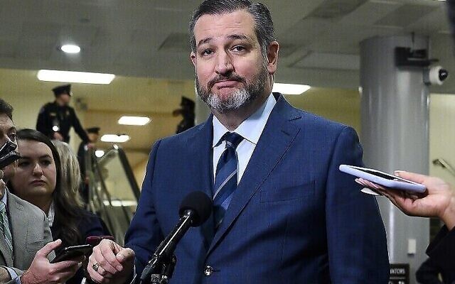 Le sénateur républicain du Texas Ted Cruz s'exprime pendant une conférence de presse, le 23 janvier 2020 (Crédit : ANDREW CABALLERO-REYNOLDS / AFP)
