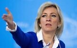 La porte-parole russe du ministère des Affaires étrangères Maria Zakharova à Moscou, en Russie, le vendredi 17 janvier 2020 (Crédit : AP Photo/Alexander Zemlianichenko)